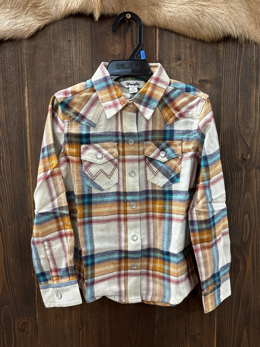 Girl’s Long Sleeve Wrangler Plaid Pearl Snap