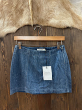 Load image into Gallery viewer, Dark Wash Rhinestone Miniskirt
