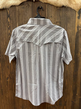 Load image into Gallery viewer, Men’s Rock And Roll Dark Grey Stripe Printed Short Sleeve Button Up