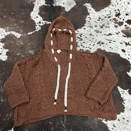 Deep Choco Chenille Sweater with Tie Detail.