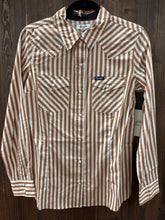 Load image into Gallery viewer, Wrangler Women’s Stripe Tan Pearl Snap Shirt