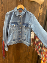 Load image into Gallery viewer, Woman’s Americana Denim Fringe Jacket