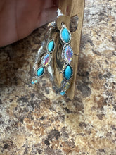 Load image into Gallery viewer, Crystal/Turquoise Tear Drop Hoops