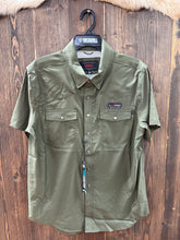 Load image into Gallery viewer, Men’s Rock And Roll Olive Short Sleeve Button Up
