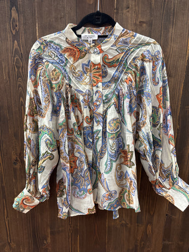 Women’s Paisley Print Bubble Sleeve Top