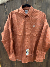 Load image into Gallery viewer, Men’s Orange Long Sleeve Cinch Button Up