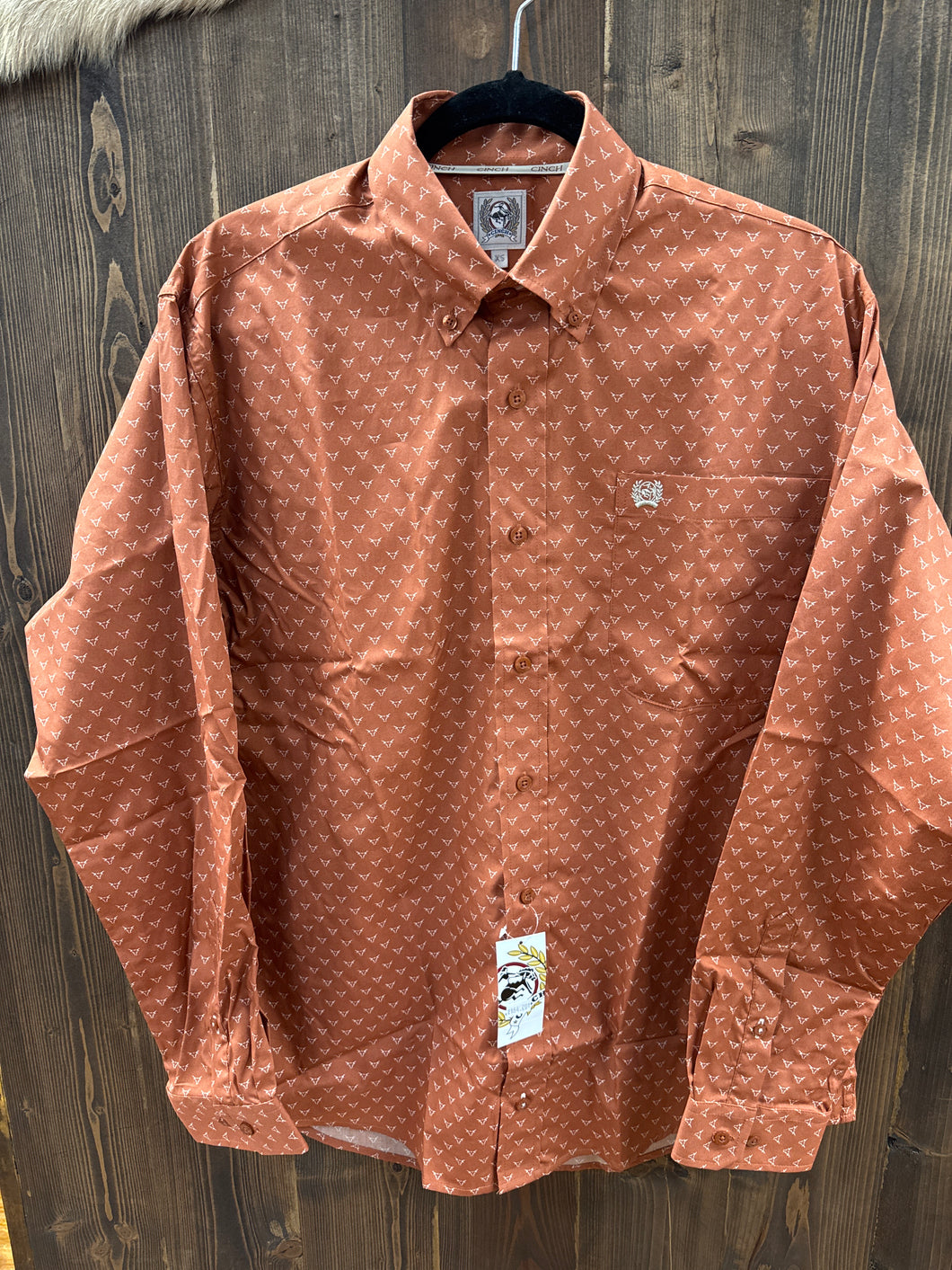 Men’s Orange Long Sleeve Cinch Button Up