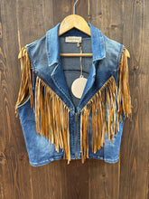 Load image into Gallery viewer, Women’s Fringed Denim Zip Up Vest