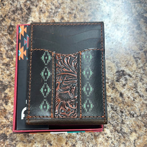 Red Dirt Bifold Card Case Tooled Accent w/ Turquoise Design.