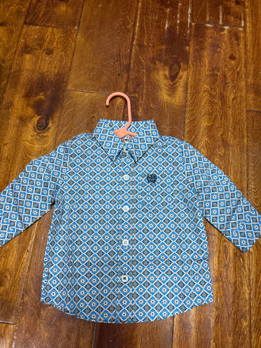 Cinch Boys Blue Geo Patter Button Up.