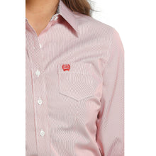 Load image into Gallery viewer, Womens Cinch Red Stripped Button Up.