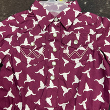 Load image into Gallery viewer, Girl’s Wrangler Burgundy Longhorn LS Snap Up