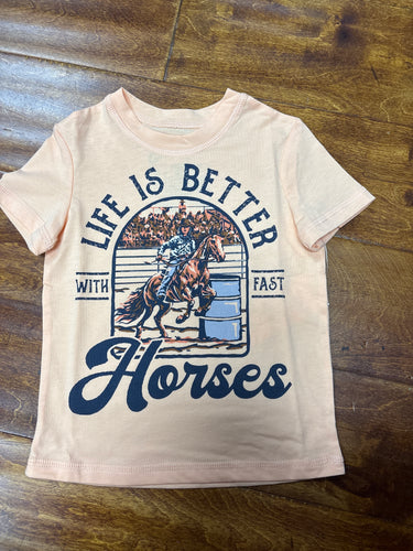 Girls Peach “Life is Better with Fast Horses” Tee.