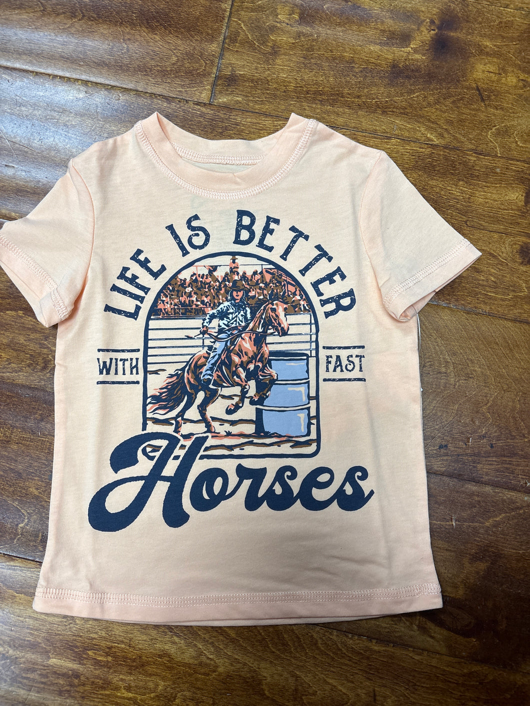 Girls Peach “Life is Better with Fast Horses” Tee.