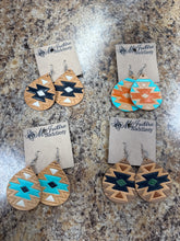 Load image into Gallery viewer, Leather Aztec Small Bell Earrings