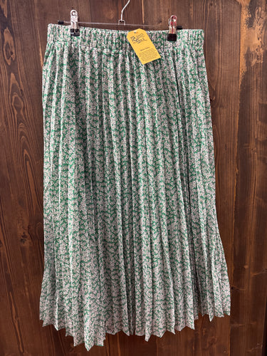 Green/White Pleated Ditsy Floral Midi Skirt.