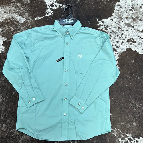Boys Sage Green Solid Button Up.