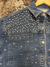 Load image into Gallery viewer, Woman’s Veveret Denim Rhinestone Jacket