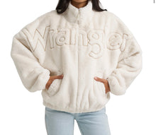 Load image into Gallery viewer, Women’s Wrangler White Logo Faux Fur Quarter Zip Jacket