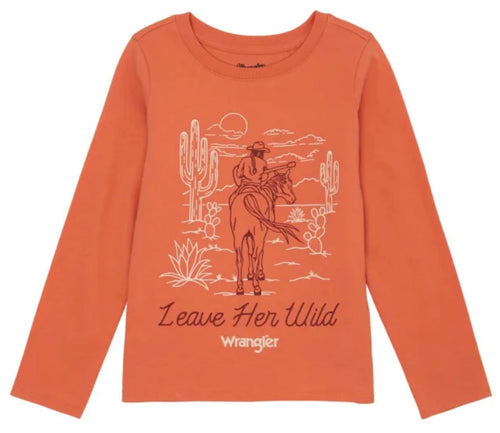 Wrangler Girl's Coral “Leave Her Wild”Logo Top.