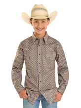 Load image into Gallery viewer, Kids Rock And Roll Long Sleeve Geo Printed Dark Brown Button Up