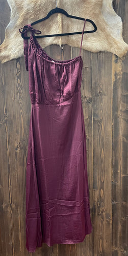 Women's One Shoulder Wine Maxi Dress