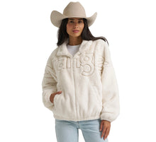 Load image into Gallery viewer, Women’s Wrangler White Logo Faux Fur Quarter Zip Jacket