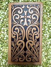 Load image into Gallery viewer, Men’s Tan Cross Floral Embossed Wallet
