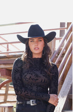Load image into Gallery viewer, Women’s Cruel Denim Ladies Black Burnout Mesh Top