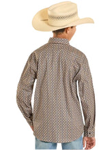 Load image into Gallery viewer, Kids Rock And Roll Long Sleeve Geo Printed Dark Brown Button Up