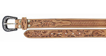 Load image into Gallery viewer, Men’s Wide Floral Basketweave Tooled Leather Tan Belt