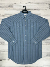 Load image into Gallery viewer, Panhandle Slim Men’s Blue Stripe 2 Pocket LS Pearlsnap Shirt