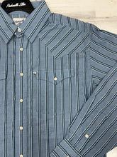 Load image into Gallery viewer, Panhandle Slim Men’s Blue Stripe 2 Pocket LS Pearlsnap Shirt