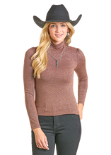 Load image into Gallery viewer, Women’s Rock&amp;Roll Brown Lurex Turtleneck Top