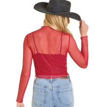 Load image into Gallery viewer, Women’s Rock&amp;Roll Scarlet Mesh Rhinestone Top