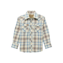 Load image into Gallery viewer, Boys Wrangler Retro Blue/Grey LS Snap