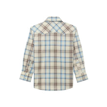 Load image into Gallery viewer, Boys Wrangler Retro Blue/Grey LS Snap