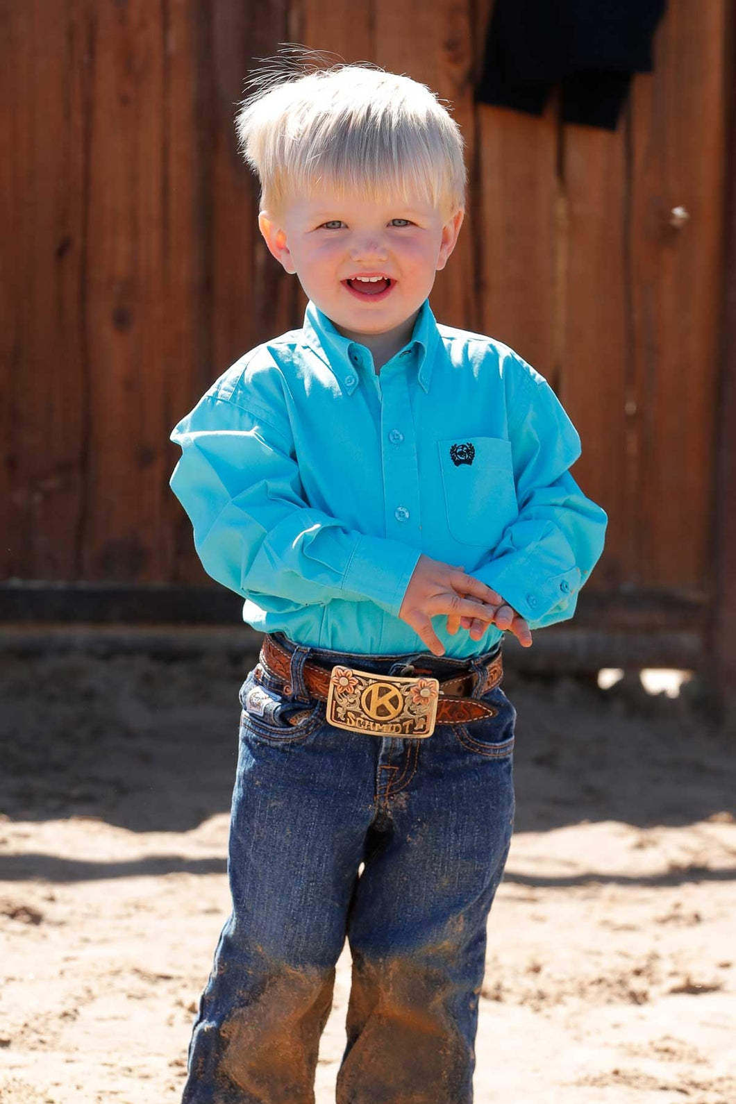 Toddler Boys Cinch Solid Turquoise LS Button Up