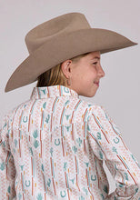 Load image into Gallery viewer, Girls Long Sleeve Roper Checkers Stripe Printed Rayon Button Up