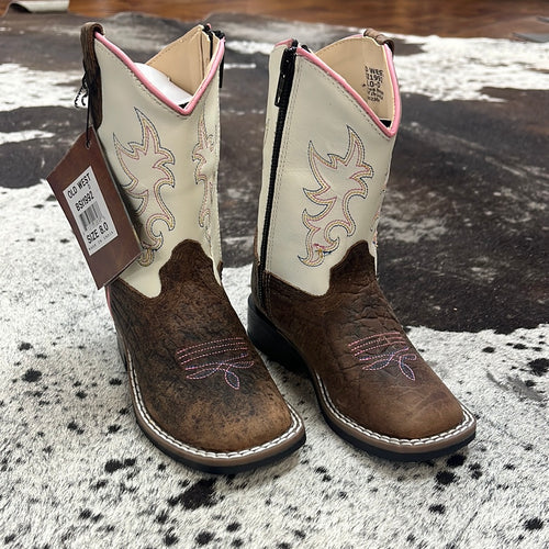 Girls White And Pink Old West Boot