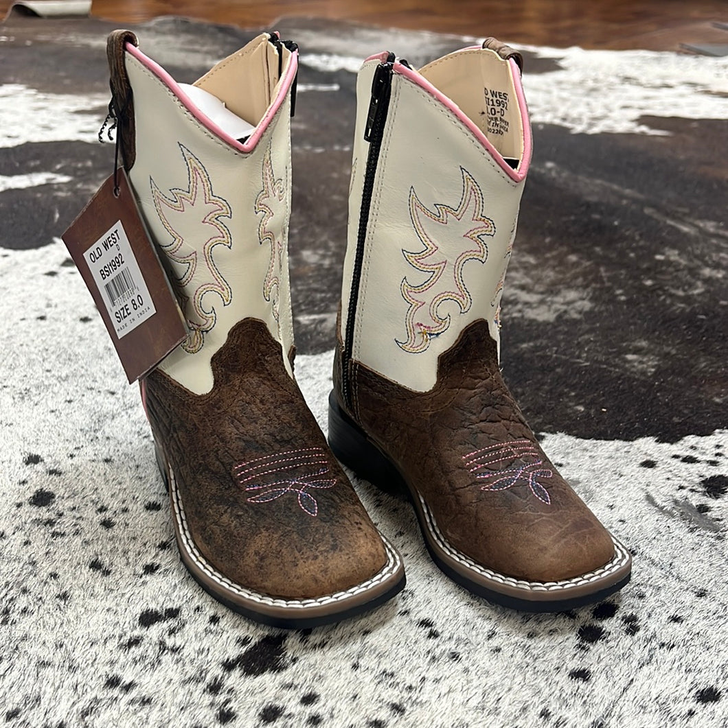 Girls White And Pink Old West Boot