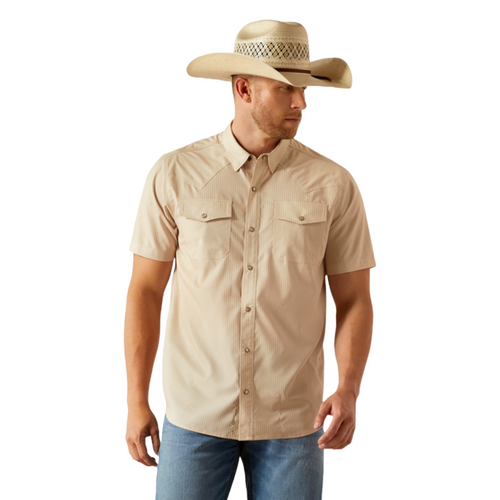 Ariat Men's VentTEK Western Tan Fitted Button Down Shirt.