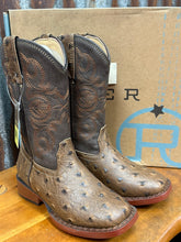 Load image into Gallery viewer, Boys Roper Brown Faux Ostrich Leather Vamp Boot