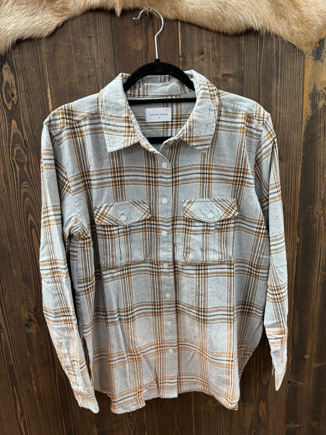 Gray, Camel & White Plaid Flannel