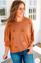 Load image into Gallery viewer, Horse Shoe Cinnamon Embroidered Short Sleeve Sweater
