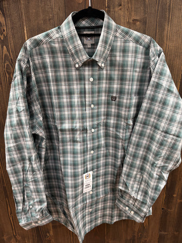 Men’s Cinch Long Sleeve Green Plaid Button Up