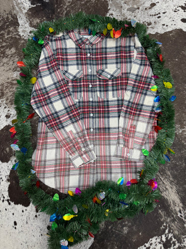 Women’s Cream, Navy, Red & Green Plaid Flannel