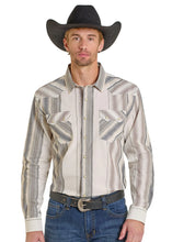 Load image into Gallery viewer, Men’s PanHandle Natural Vertical Stripe LS PearlSnap