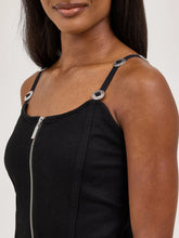 Load image into Gallery viewer, Woman’s Wrangler West Concho Strap Black Denim Zip Up Tank