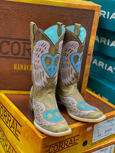 Teens Corral Glitter Heart/Wings Boots